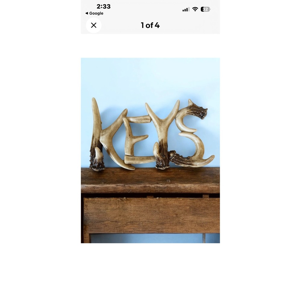 Rustic Faux Antler KEYS Wall Sign Entryway Decor Lodge Cabin Style 9"